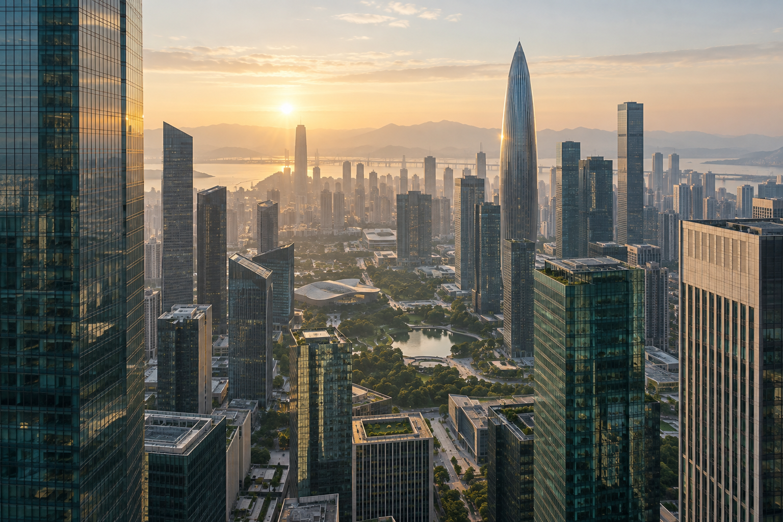 以深圳金融城区为灵感的城市建筑概念配图